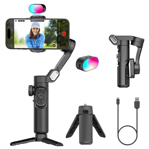 AOCHUAN Smart XE Kit Gimbal Stabilizer for Smartphone iPhone Video Recording Magnetic Fill Light 3-Axis Foldable Android Gimble - Color: Smart XE Kit